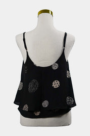 PILGRIM Black Abstract Circles Frilled Sleeve Cami Singlet
