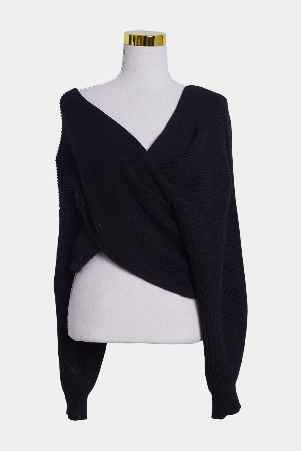 HENNE Black Off Shoulder Cross Front Sweater