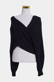 HENNE Black Off Shoulder Cross Front Sweater