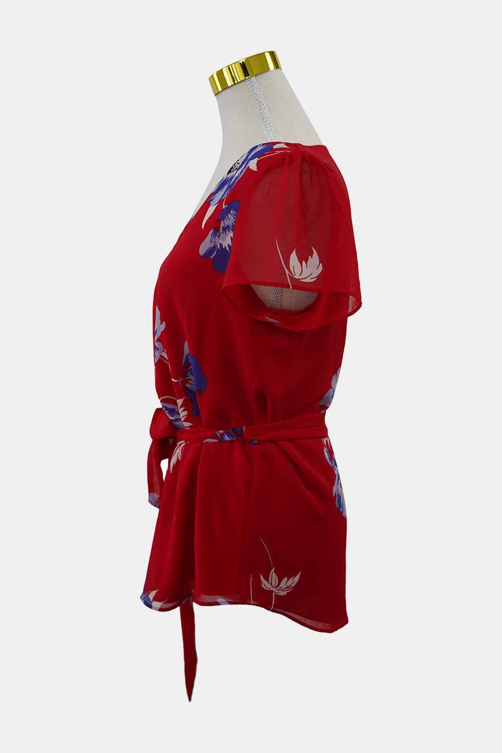 JACQUIE Red Floral Short Sleeve Blouse