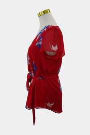 JACQUIE Red Floral Short Sleeve Blouse