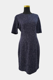 SABA Navy White Speckled Sheath Knit Dress