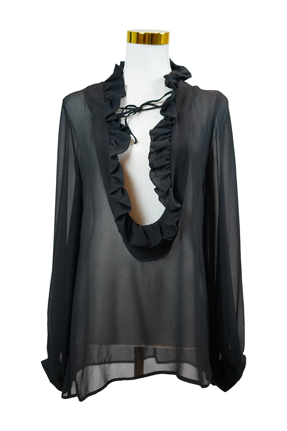 JOVEEBA Black Sheer Frill Blouse