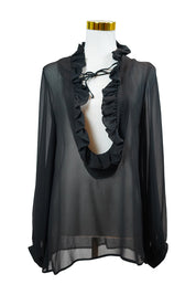 JOVEEBA Black Sheer Frill Blouse