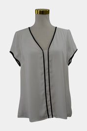 JACQUIE White Contrast Trim Short Sleeve Blouse