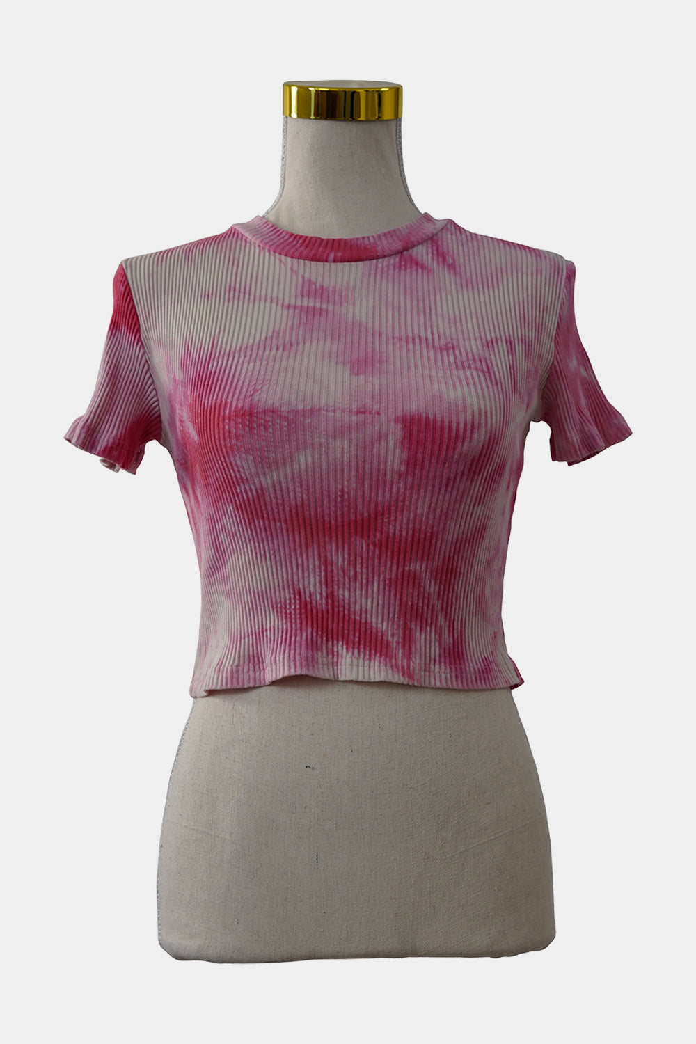 Begining Boutique Pink, White Ribbed Pink Tie Die Baby Tee