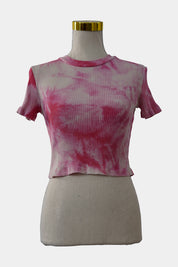Begining Boutique Pink, White Ribbed Pink Tie Die Baby Tee