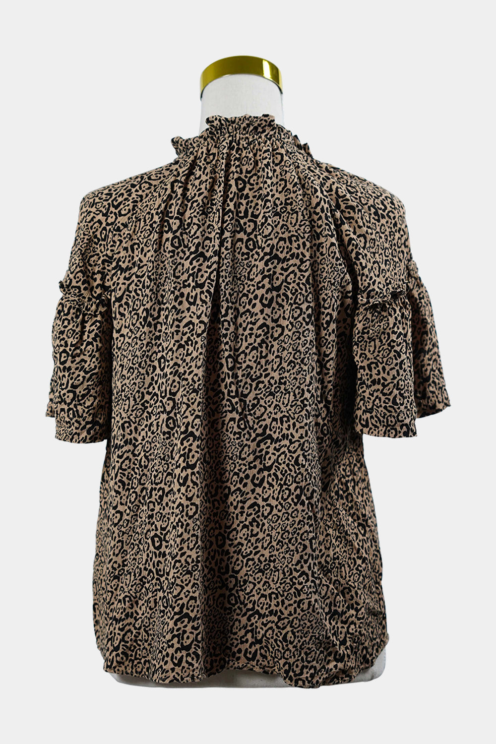 SEED Brown, Black Leopard Print Short Sleeve Blouse