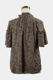 SEED Brown, Black Leopard Print Short Sleeve Blouse