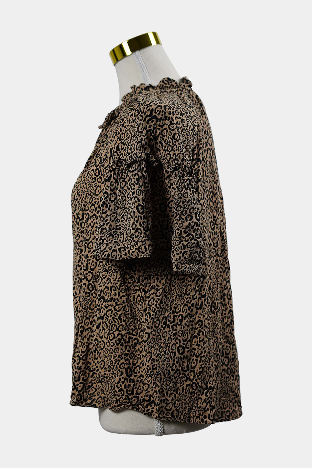 SEED Brown, Black Leopard Print Short Sleeve Blouse