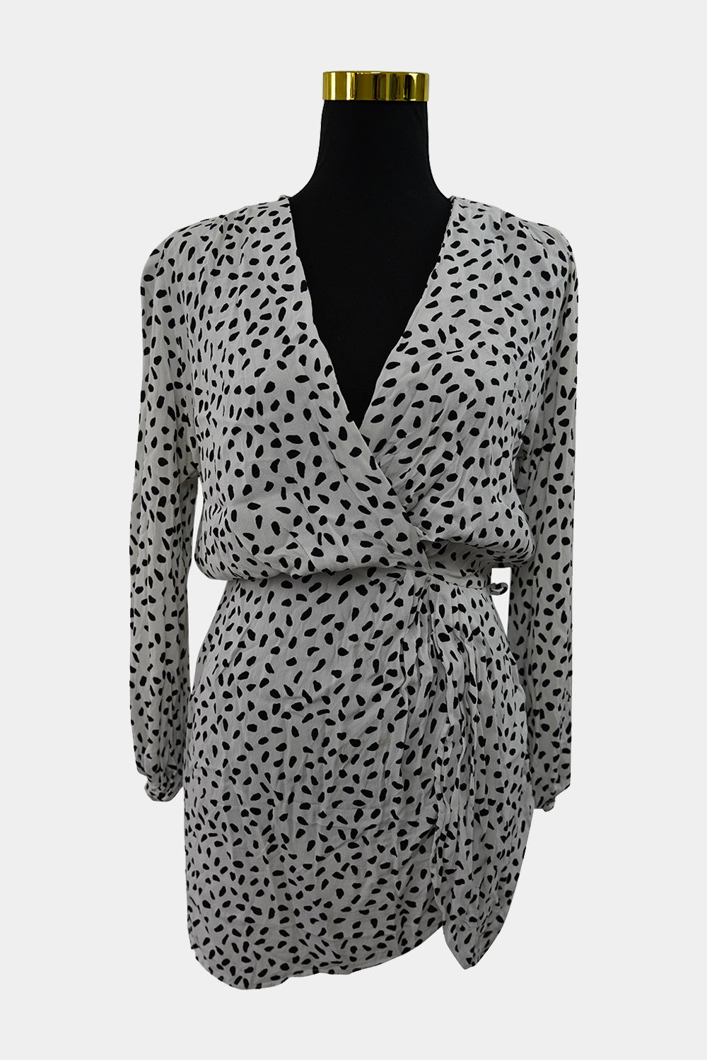 SHEIKE White Black Spotted Long Sleeve Wrap Dress