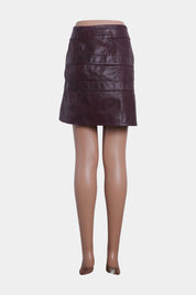 SHAKUHACHI Burgundy Tab Detail Leather Mini Skirt