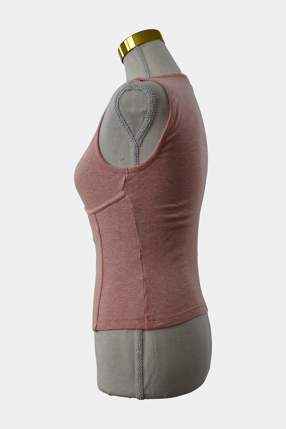 KOOKAI Pink Ribbed Tank with Piping Detail