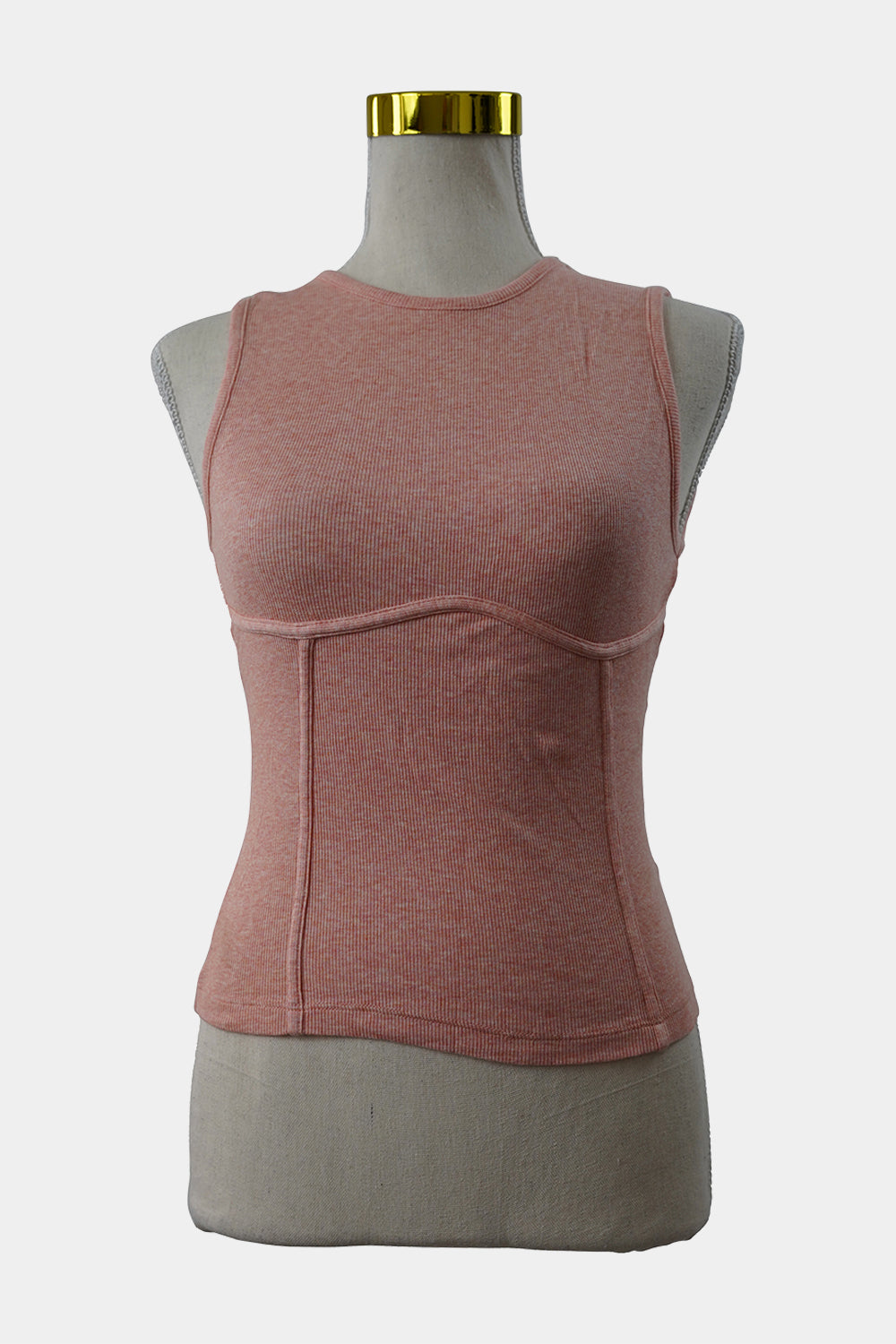 KOOKAI Pink Ribbed Tank with Piping Detail