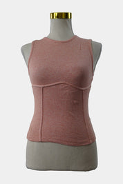 KOOKAI Pink Ribbed Tank with Piping Detail