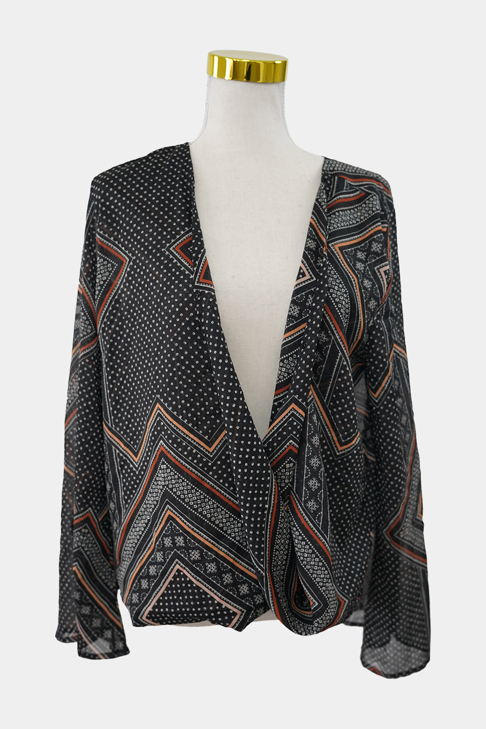 SPICYSUGAR Black Patterened Long Sleeve Wrap Blouse