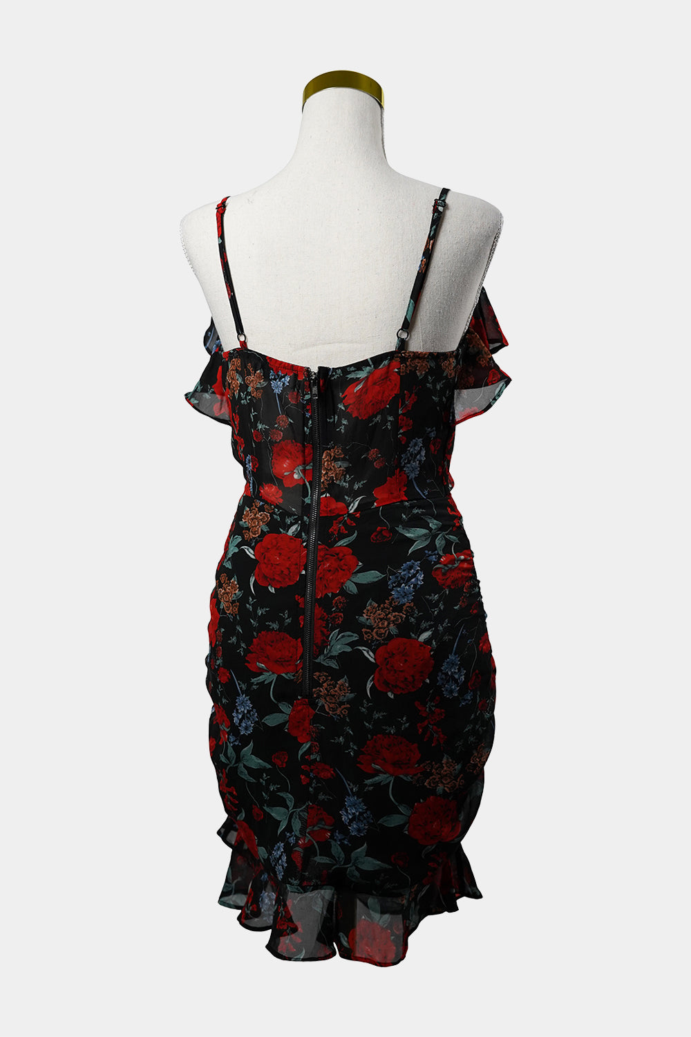 PILGRIM Black Floral Mini Dress with Ruched Length