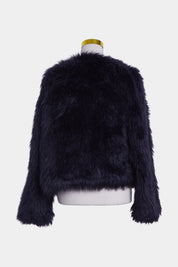 DECJUBA Navy Faux Fur High Neck Crop Jacket