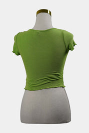 Princess Polly Green Ribbed Crop Tee With Gold Ring Cut Out