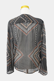 SPICYSUGAR Black Patterened Long Sleeve Wrap Blouse