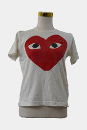 Comme De Garcons Play White Double Heart Logo T-Shirt