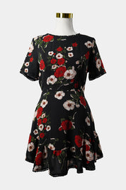 PILGRIM Black Floral Mini Dress with Lace and Cut Out Detailing