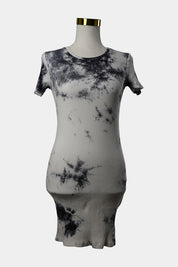 Princess Polly White, Smokey Grey Tie-Dye Ribbed T-Shirt Dress