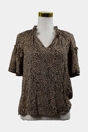 SEED Brown, Black Leopard Print Short Sleeve Blouse