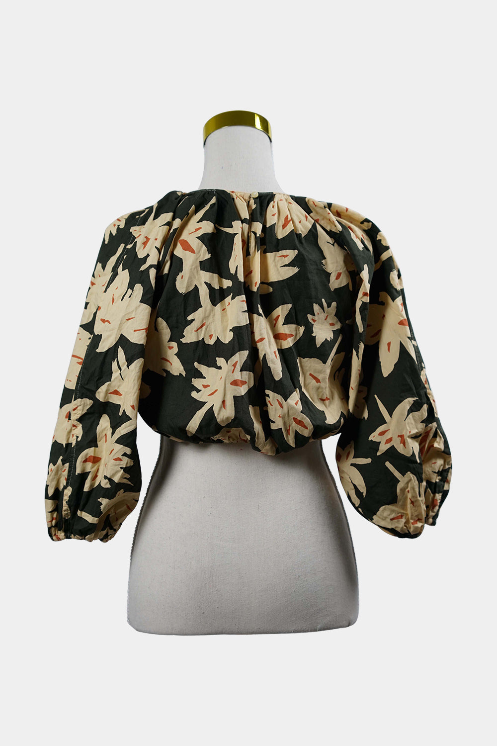 ZARA Grey, Yellow, Orange Floral Puffed Cropped Blouse