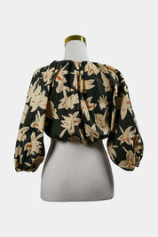 ZARA Grey, Yellow, Orange Floral Puffed Cropped Blouse