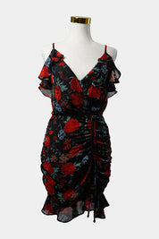 PILGRIM Black Floral Mini Dress with Ruched Length