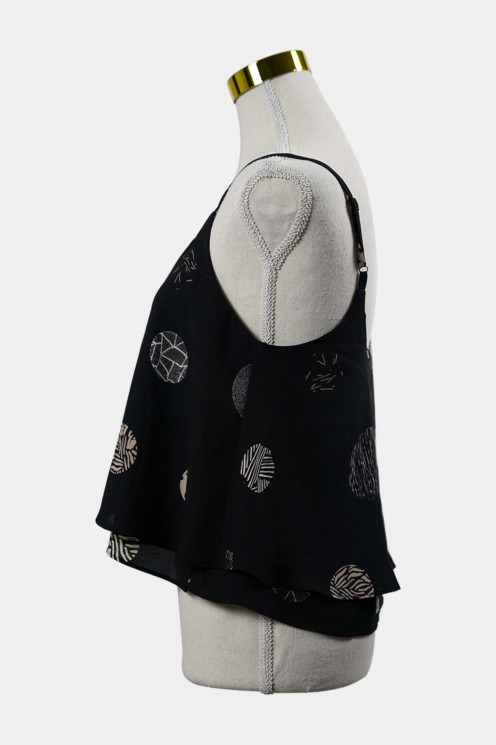 PILGRIM Black Abstract Circles Frilled Sleeve Cami Singlet