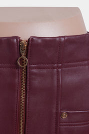 Alice Mccall Burgundy Leather Zip Detail Mini Skirt
