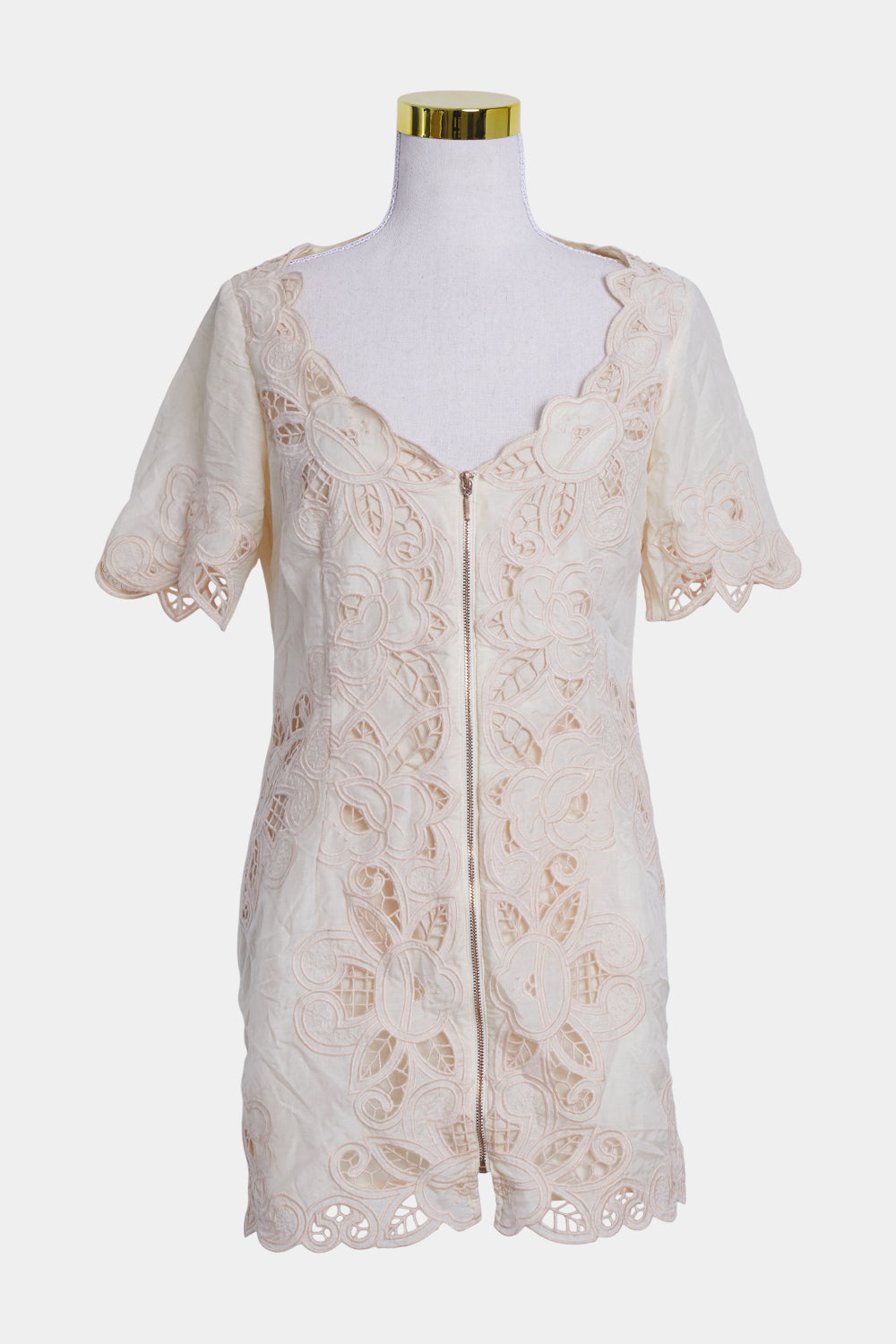 Alice Mccall Cream Embroiderie Anglaise Zip Up Shirt Dress