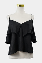PILGRIM Black Frilled Sleeve Cami Singlet
