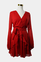 PILGRIM Red Long Bell Sleeve Mini Dress