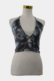 GLASSONS Grey, Green Swirl Adjustable Halter Crop Top