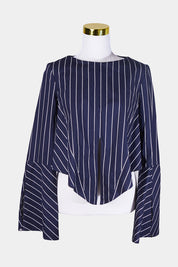 NICHOLAS Navy, White Striped Front Split Shirt