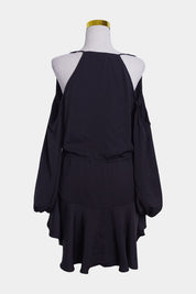 Shona Joy Black Cold Shoulder Drawstring Flippy Dress