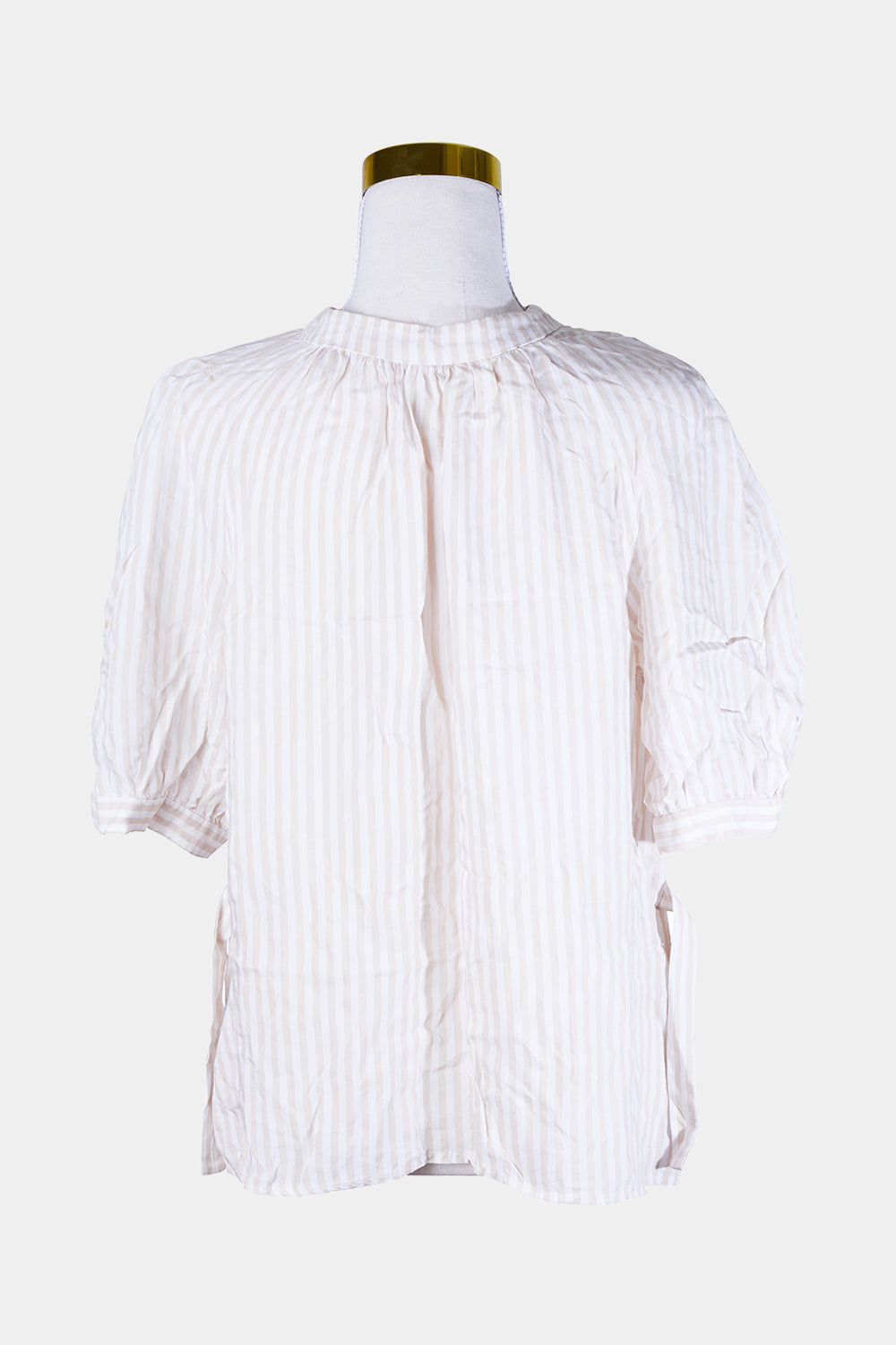 Elka Collective White, Beige Button Neck Stripe Blouse