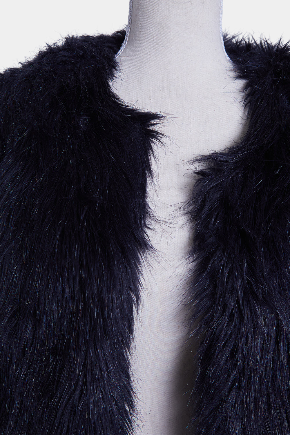 DECJUBA Navy Faux Fur High Neck Crop Jacket