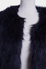 DECJUBA Navy Faux Fur High Neck Crop Jacket