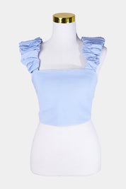 AJE Blue Frill Crop Top