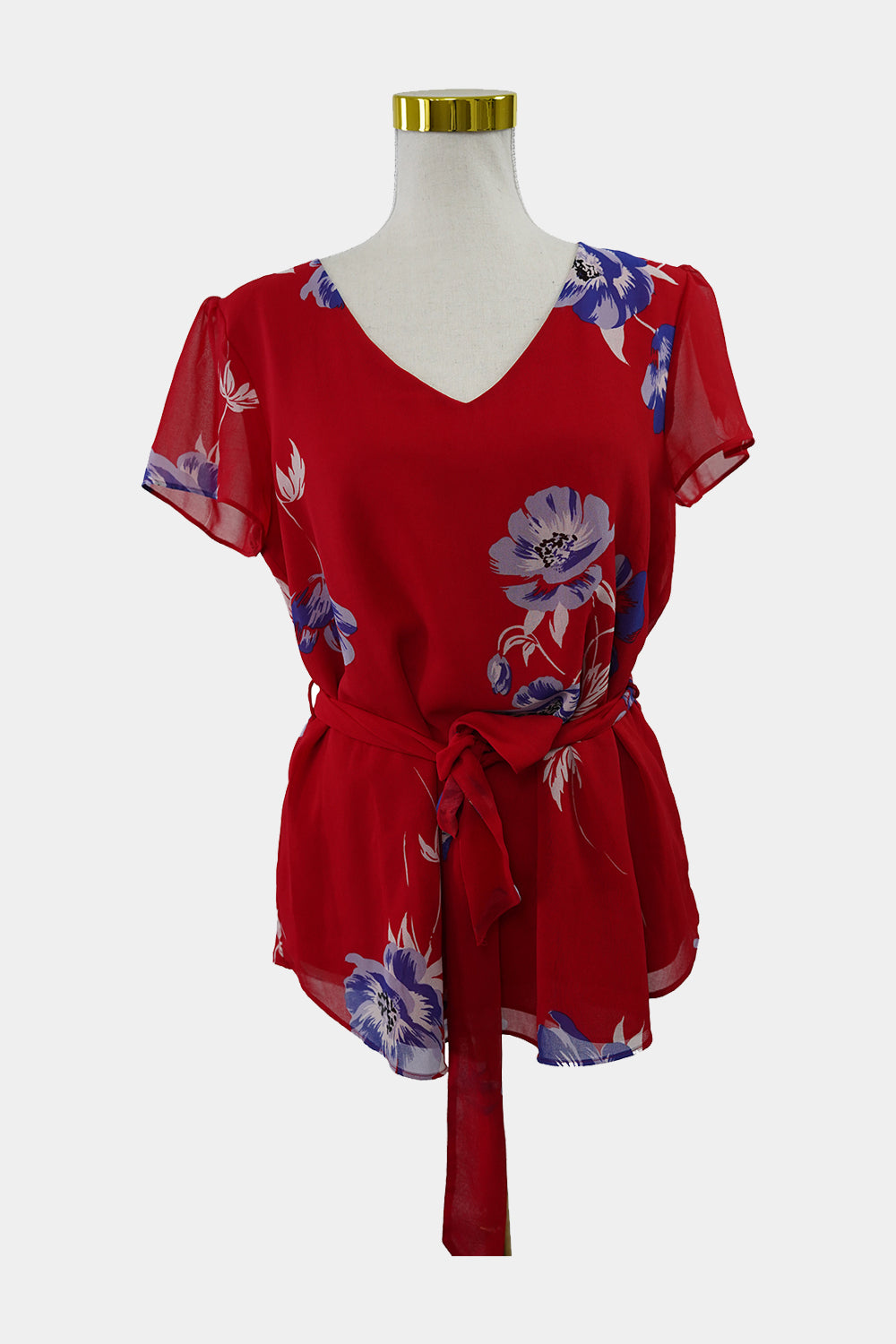 JACQUIE Red Floral Short Sleeve Blouse