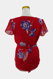 JACQUIE Red Floral Short Sleeve Blouse