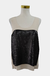 Country Road Beige and Black Sequined Silk Top