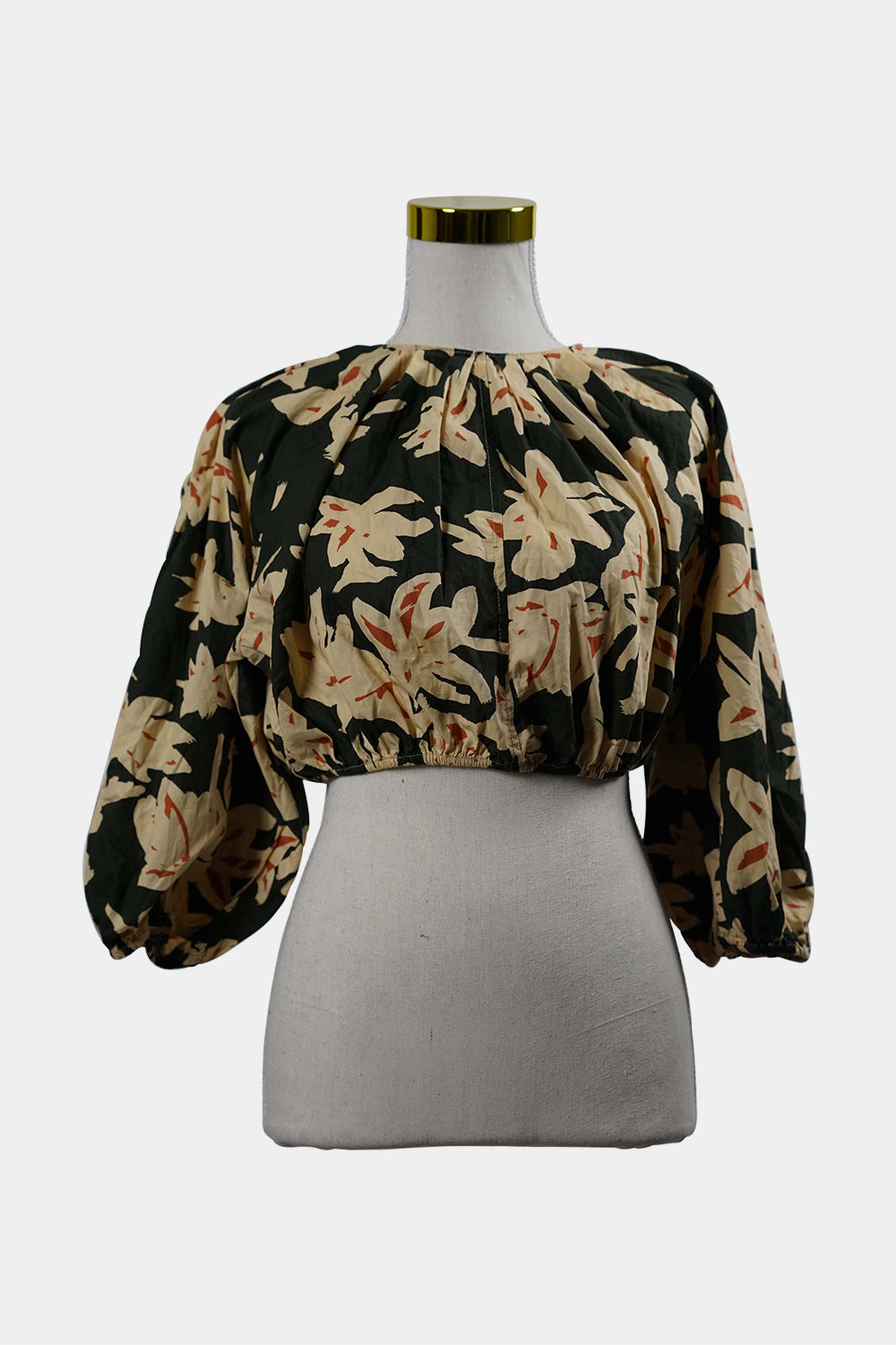 ZARA Grey, Yellow, Orange Floral Puffed Cropped Blouse