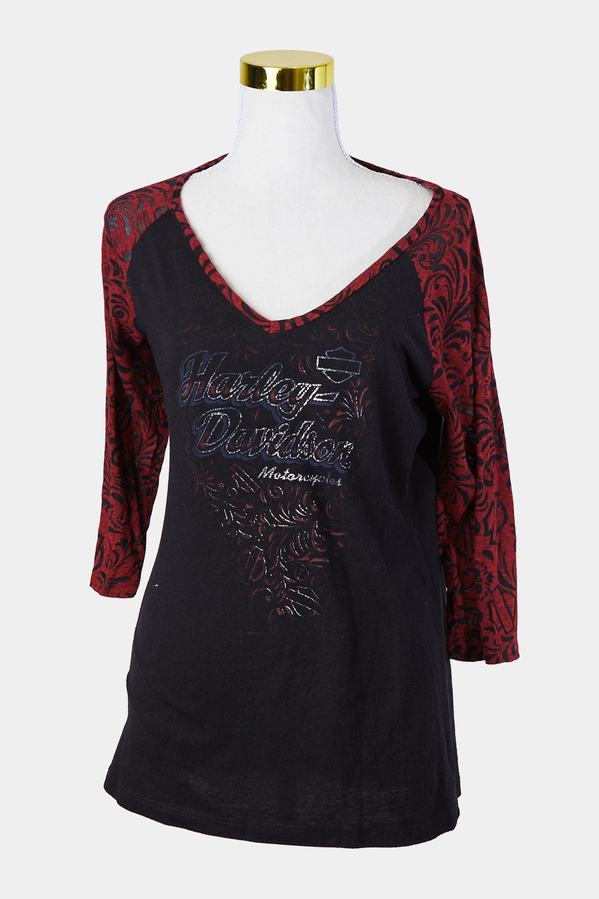 Harley Davidson Motorcycles Black and Red Print Longsleeve T Shirt