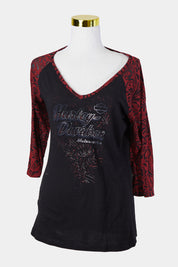 Harley Davidson Motorcycles Black and Red Print Longsleeve T Shirt