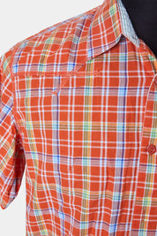 Club Med Orange Plaid Short Sleeve Button Down Shirt